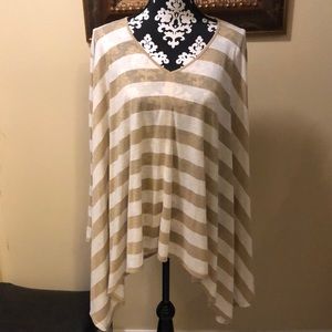 Gabrielle 5 Gold metallic threaded and cream sparkly striped asymmetrical top